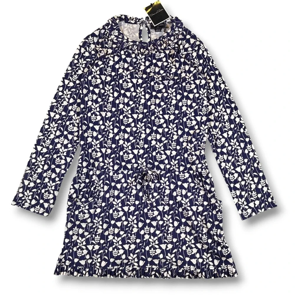 NWT Oscar de‎ la Renta Kids Blue Floral Print Long Sleeve Dress Size 12Y